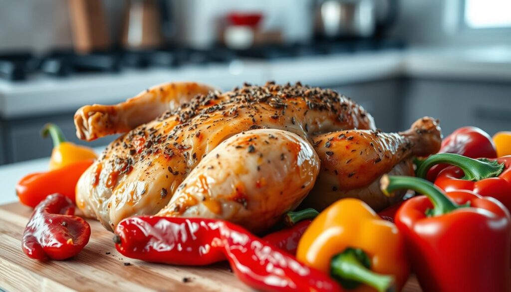 Seasoning Chicken with Peppers