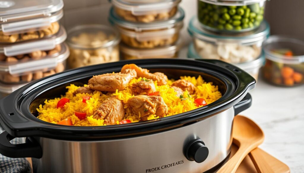 Storing Slow Cooker Chicken and Yellow Rice