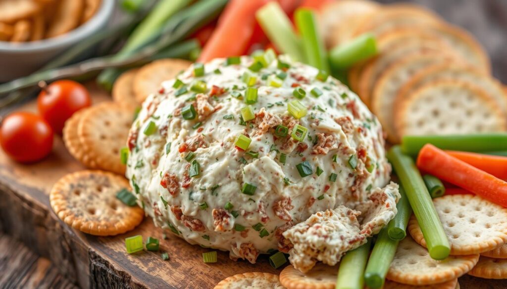 cheese ball with chipped beef and green onion