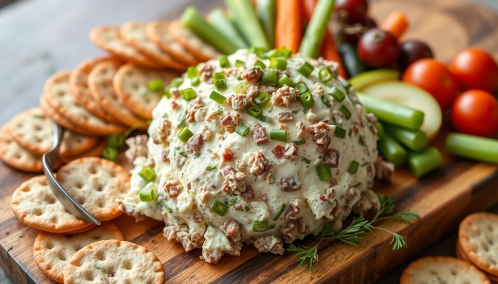 cheese ball with chipped beef and green onion