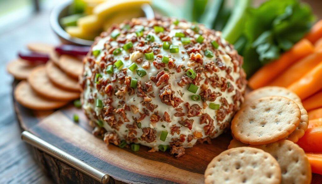 cheese ball with chipped beef and green onion